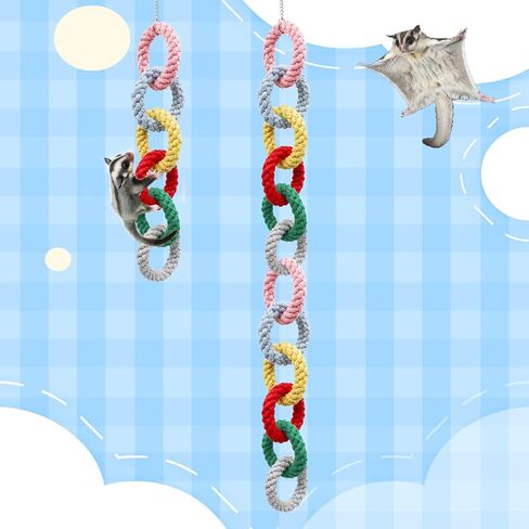 Sugar Glider Toys, Hanging Cotton Rope Ring Climbing Toy for Little Pet, Rat Toys, Sugar Glider Cage Accessories, Exercise Toys for Sugar Glider, Rat, Squirrel, Bird, Other Little Climber （Short） in Kuwait