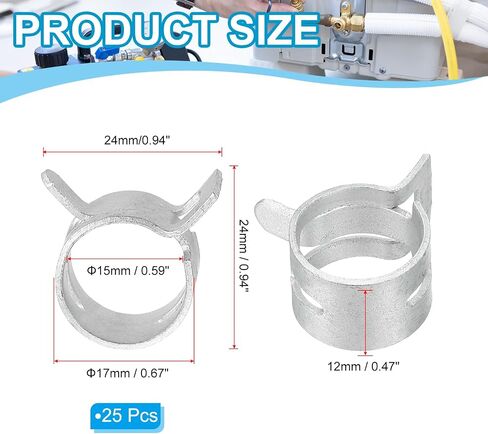 PATIKIL الربيع الفرقة خرطوم الأنابيب المشابك ل5-6mm OD خرطوم، 25 حزمة سيليكون فراغ التوتر المستمر مقاطع الفرقة لخط الوقود سيليكون خرطوم الهواء أنبوب أنابيب المياه، الفضة in Saudi Arabia