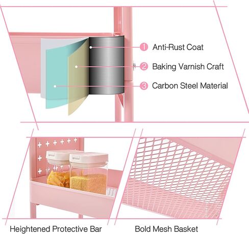 TOOLF 3-Tier Storage Cart, Metal Utility Rolling Cart with DIY Pegboards, Art Craft Trolley with Baskets Hooks, Organizer Serving Cart Easy Assemble for Office, Home, Kitchen, Bathroom, Laundry, Grey in Kuwait