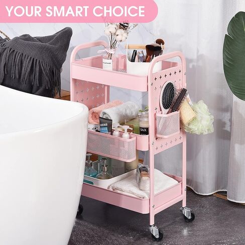 TOOLF 3-Tier Storage Cart, Metal Utility Rolling Cart with DIY Pegboards, Art Craft Trolley with Baskets Hooks, Organizer Serving Cart Easy Assemble for Office, Home, Kitchen, Bathroom, Laundry, Grey in Kuwait