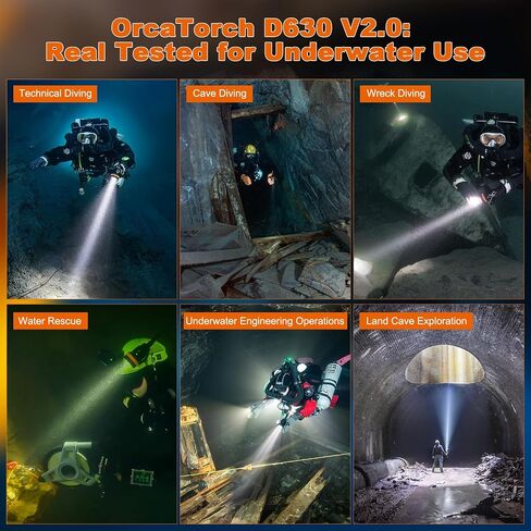 ORCATORCH D620 V2.0 2700 Lumen Primary Canister Dive Light 3 Modes Technical Diving Flashlight Underwater 150M Scuba Torch for Caving Wreck Diving in Kuwait