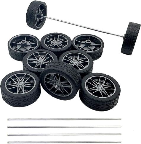 10PCS Model Car Wheels 32mm Toy Car Rubber Tire Wheels with Metal Shaft Round Axles for for RC Car Truck Robot DIY Model Toy Wheel Replacement Accessories (2x32mm) in Kuwait