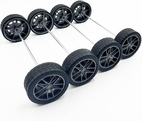 10PCS Model Car Wheels 32mm Toy Car Rubber Tire Wheels with Metal Shaft Round Axles for for RC Car Truck Robot DIY Model Toy Wheel Replacement Accessories (2x32mm) in Kuwait