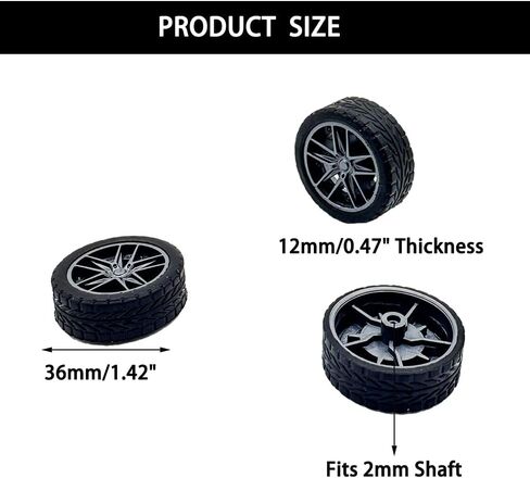10PCS Model Car Wheels 32mm Toy Car Rubber Tire Wheels with Metal Shaft Round Axles for for RC Car Truck Robot DIY Model Toy Wheel Replacement Accessories (2x32mm) in Kuwait
