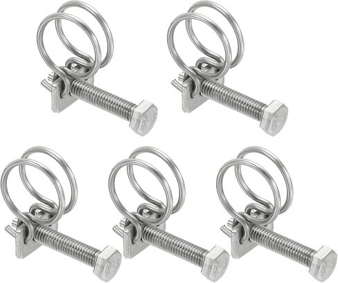 PATIKIL 24-28mm Adjustable Double Wire Hose Clamp, 5 Pcs 304 Stainless Steel Wire Hose Clips Pipe Tube Clamps for Dust Collection Rubber PVC Pool Pump Hose in Saudi Arabia