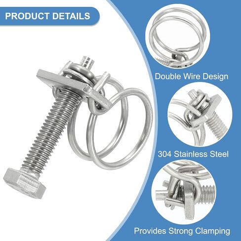 PATIKIL 24-28mm Adjustable Double Wire Hose Clamp, 5 Pcs 304 Stainless Steel Wire Hose Clips Pipe Tube Clamps for Dust Collection Rubber PVC Pool Pump Hose in Saudi Arabia