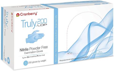 Cranberry USA Cranberry Truly 200 LDP قفازات امتحان النتريل باللون الأزرق الفاتح، حالة 2000، كبيرة، مقاومة للفنتانيل، تم اختبارها بواسطة الأدوية الكيميائية، احتمالية منخفضة لالتهاب الجلد، 3.2 مل in Kuwait
