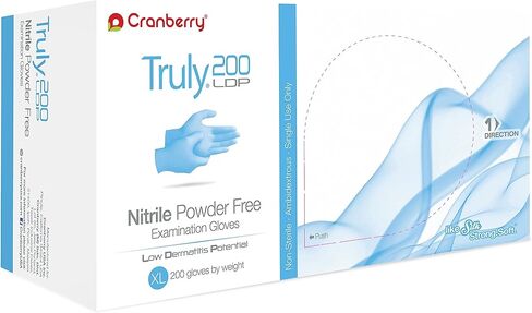 Cranberry USA Cranberry Truly 200 LDP قفازات امتحان النتريل باللون الأزرق الفاتح، حالة 2000، كبيرة، مقاومة للفنتانيل، تم اختبارها بواسطة الأدوية الكيميائية، احتمالية منخفضة لالتهاب الجلد، 3.2 مل in Kuwait