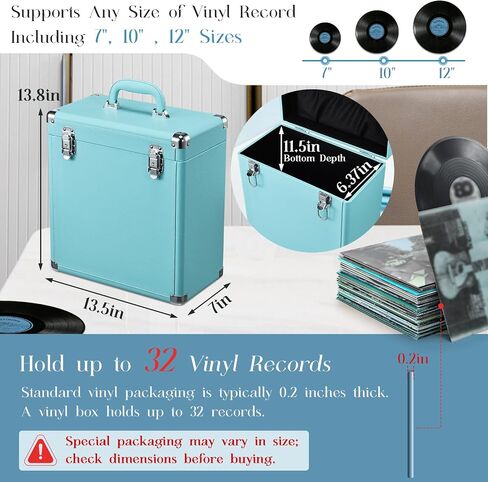 Vinyl Record Storage Box Fits all Standard Records - 33 1/3, 45 and 78 RPM, Holds 45 Albums, Perfect for your Treasured Record Collection 13x6x13 inches in Saudi Arabia