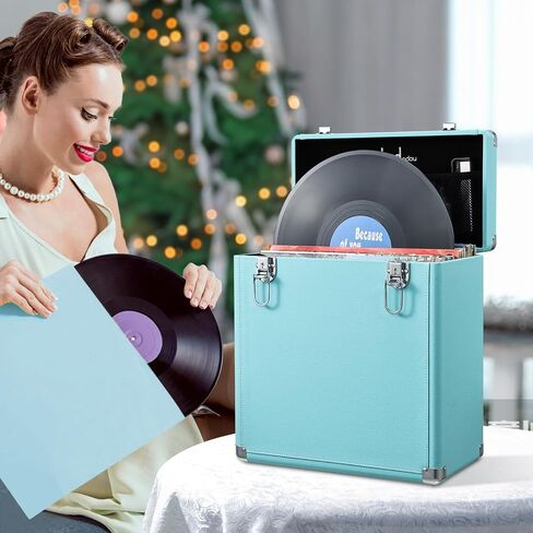 Vinyl Record Storage Box Fits all Standard Records - 33 1/3, 45 and 78 RPM, Holds 45 Albums, Perfect for your Treasured Record Collection 13x6x13 inches in Saudi Arabia
