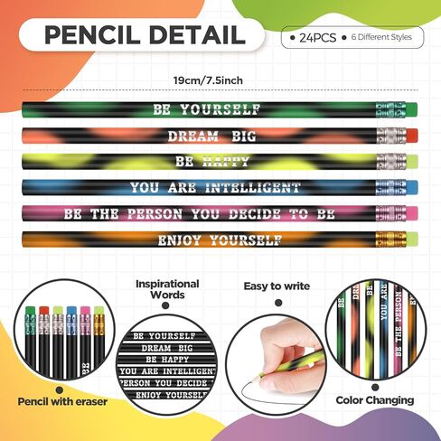 Sabary 48 Pcs Motivational Pencils Inspirational Silicone Bracelets Set Mood Pencil Motivational Quote Rubber Wristbands for Kids Teens Christmas Classroom Gifts for Students (Colorful Background) in Kuwait