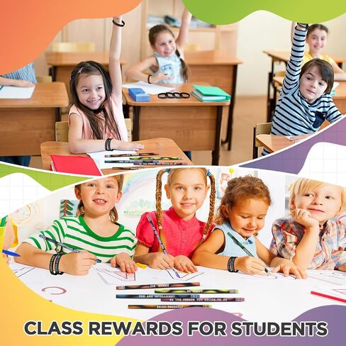 Sabary 48 Pcs Motivational Pencils Inspirational Silicone Bracelets Set Mood Pencil Motivational Quote Rubber Wristbands for Kids Teens Christmas Classroom Gifts for Students (Colorful Background) in Kuwait