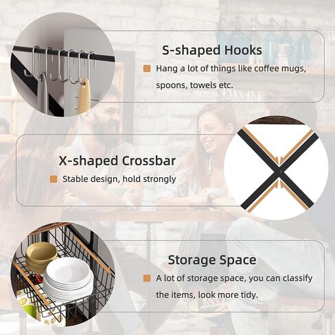 Shintenchi Kitchen Bakers Rack with Power Outlet, Multifunctional Organizer & Storage with 6 Hooks, Microwave Oven Stand, and Coffee Station Shelf, Grey in Saudi Arabia