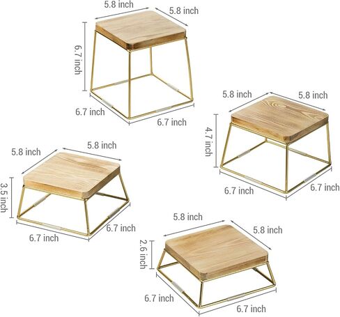 MyGift Torched Wood Cupcake Stand, Square Food Dessert Display Riser, Retail Stand with Black Metal Wire Frame, Set of 4 in Saudi Arabia