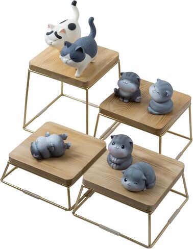 MyGift Torched Wood Cupcake Stand, Square Food Dessert Display Riser, Retail Stand with Black Metal Wire Frame, Set of 4 in Saudi Arabia