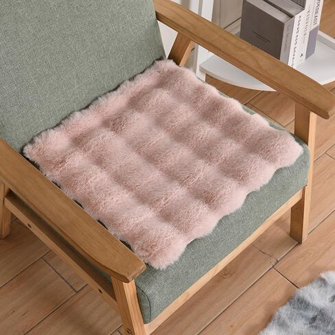 Faux Fur Rabbit Hair Carpets Square Chair Cover Seat Cushion Pad, 12x12 inch Luxurious Rabbit Fur Small Area Rugs Fluffy Floor Mat for Living Sofa, Bedroom Living Kids Room (Coffee Tie-dye) in Saudi Arabia