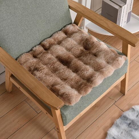 Faux Fur Rabbit Hair Carpets Square Chair Cover Seat Cushion Pad, 12x12 inch Luxurious Rabbit Fur Small Area Rugs Fluffy Floor Mat for Living Sofa, Bedroom Living Kids Room (Coffee Tie-dye) in Saudi Arabia