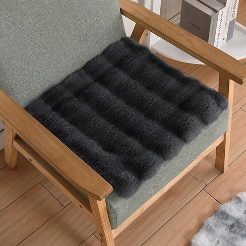 Faux Fur Rabbit Hair Carpets Square Chair Cover Seat Cushion Pad, 12x12 inch Luxurious Rabbit Fur Small Area Rugs Fluffy Floor Mat for Living Sofa, Bedroom Living Kids Room (Coffee Tie-dye) in Saudi Arabia