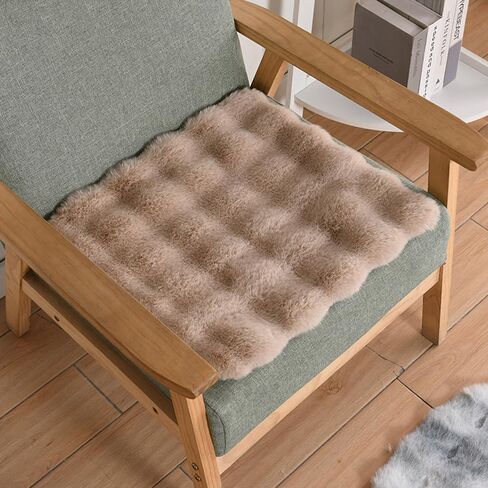 Faux Fur Rabbit Hair Carpets Square Chair Cover Seat Cushion Pad, 12x12 inch Luxurious Rabbit Fur Small Area Rugs Fluffy Floor Mat for Living Sofa, Bedroom Living Kids Room (Coffee Tie-dye) in Saudi Arabia