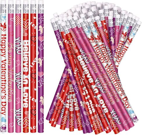 Valentines Pencils Valentine's Day Pencils Bulk Holiday Pencils with Erasers Pencils for Valentine's Day Stationery Pencil for Teachers, 6 Style (48) in Kuwait