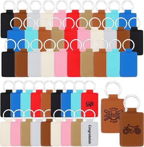 50 Pcs Leather Keychain Blanks Bulk Rectangular, PU Leather Key Fob Kit Keychain Rings for Stamping DIY Laser Engraving Keychain Supplies Gifts, 10 Colors in Saudi Arabia