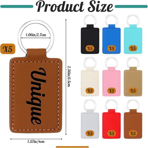 50 Pcs Leather Keychain Blanks Bulk Rectangular, PU Leather Key Fob Kit Keychain Rings for Stamping DIY Laser Engraving Keychain Supplies Gifts, 10 Colors in Saudi Arabia