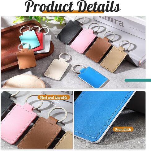50 Pcs Leather Keychain Blanks Bulk Rectangular, PU Leather Key Fob Kit Keychain Rings for Stamping DIY Laser Engraving Keychain Supplies Gifts, 10 Colors in Saudi Arabia
