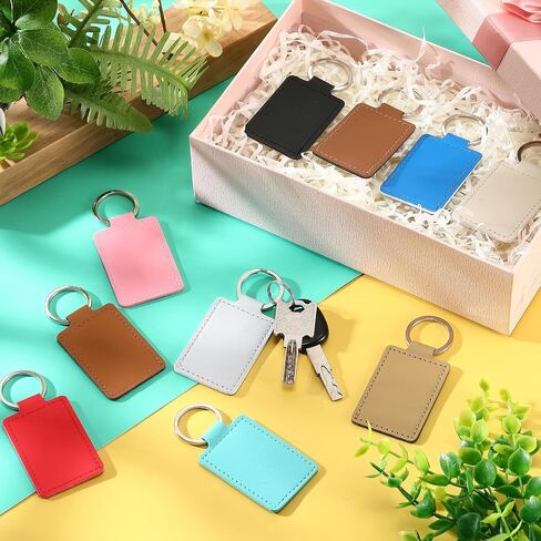 50 Pcs Leather Keychain Blanks Bulk Rectangular, PU Leather Key Fob Kit Keychain Rings for Stamping DIY Laser Engraving Keychain Supplies Gifts, 10 Colors in Saudi Arabia