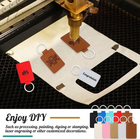 50 Pcs Leather Keychain Blanks Bulk Rectangular, PU Leather Key Fob Kit Keychain Rings for Stamping DIY Laser Engraving Keychain Supplies Gifts, 10 Colors in Saudi Arabia