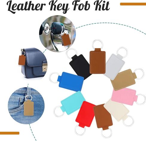 50 Pcs Leather Keychain Blanks Bulk Rectangular, PU Leather Key Fob Kit Keychain Rings for Stamping DIY Laser Engraving Keychain Supplies Gifts, 10 Colors in Saudi Arabia