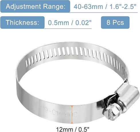 uxcell 8 Pcs Hose Clamps, Stainless Steel 13/16"- 1-1/2"(21-38mm) Adjustable Worm Gear Drive Hose Clamps Pipe Clamp for Plumbing Dishwasher Automotive Washing Machine, Silver in Saudi Arabia