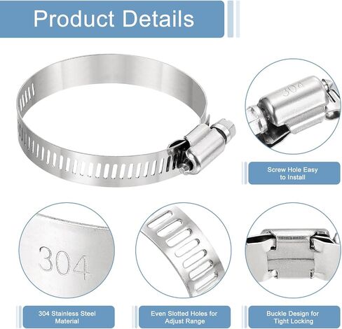 uxcell 8 Pcs Hose Clamps, Stainless Steel 13/16"- 1-1/2"(21-38mm) Adjustable Worm Gear Drive Hose Clamps Pipe Clamp for Plumbing Dishwasher Automotive Washing Machine, Silver in Saudi Arabia