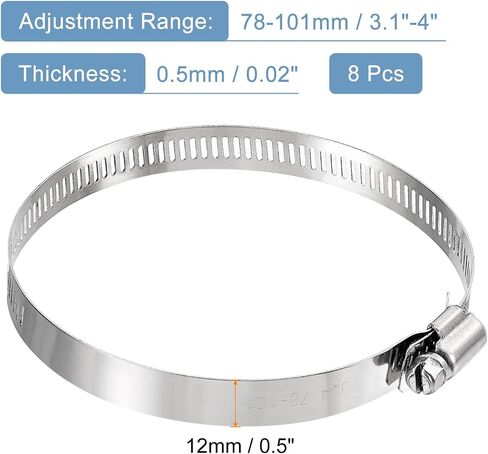 uxcell 8 Pcs Hose Clamps, Stainless Steel 13/16"- 1-1/2"(21-38mm) Adjustable Worm Gear Drive Hose Clamps Pipe Clamp for Plumbing Dishwasher Automotive Washing Machine, Silver in Saudi Arabia