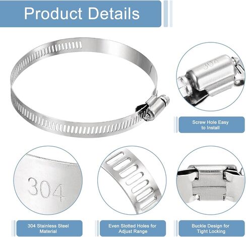 uxcell 8 Pcs Hose Clamps, Stainless Steel 13/16"- 1-1/2"(21-38mm) Adjustable Worm Gear Drive Hose Clamps Pipe Clamp for Plumbing Dishwasher Automotive Washing Machine, Silver in Saudi Arabia