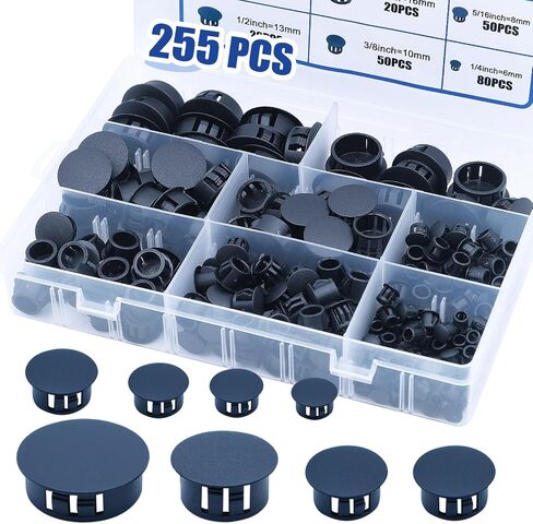255PCS 8 Sizes White Plastic Hole Plugs, Round Drilling Hole Cover Plugs for Cabinet Shelves, Flush Type Panel Knockout Locking Plastic Plugs Insert End Caps (1/4" 5/16" 3/8" 1/2" 5/8" 3/4" 7/8" 1") in Saudi Arabia