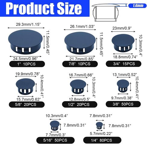 255PCS 8 Sizes White Plastic Hole Plugs, Round Drilling Hole Cover Plugs for Cabinet Shelves, Flush Type Panel Knockout Locking Plastic Plugs Insert End Caps (1/4" 5/16" 3/8" 1/2" 5/8" 3/4" 7/8" 1") in Saudi Arabia