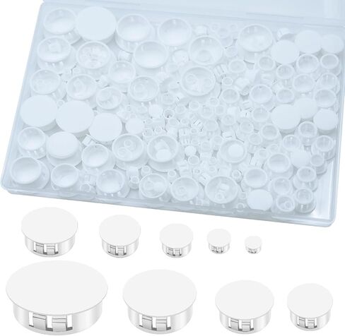 255PCS 8 Sizes White Plastic Hole Plugs, Round Drilling Hole Cover Plugs for Cabinet Shelves, Flush Type Panel Knockout Locking Plastic Plugs Insert End Caps (1/4" 5/16" 3/8" 1/2" 5/8" 3/4" 7/8" 1") in Kuwait