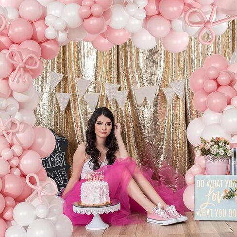 146 Pcs Coquette Birthday Decorations Pink Bow Balloons Arch Kit, Bow Balloons Coquette Pink and White Balloons Garland, Pink Bow Party Decoration for Birthday Baby Shower Wedding in Saudi Arabia