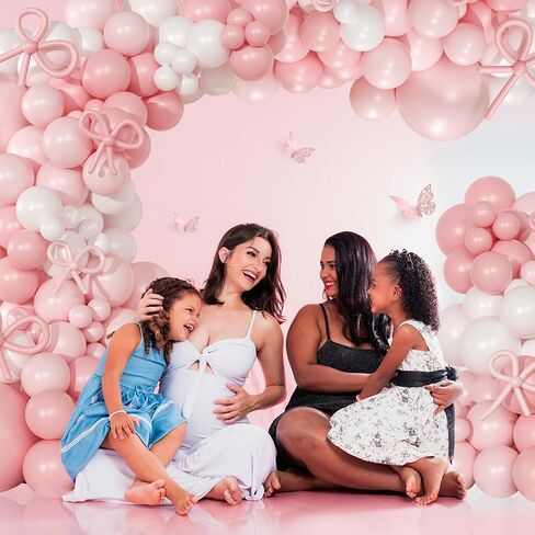 146 Pcs Coquette Birthday Decorations Pink Bow Balloons Arch Kit, Bow Balloons Coquette Pink and White Balloons Garland, Pink Bow Party Decoration for Birthday Baby Shower Wedding in Saudi Arabia