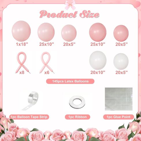 146 Pcs Coquette Birthday Decorations Pink Bow Balloons Arch Kit, Bow Balloons Coquette Pink and White Balloons Garland, Pink Bow Party Decoration for Birthday Baby Shower Wedding in Saudi Arabia