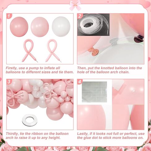 146 Pcs Coquette Birthday Decorations Pink Bow Balloons Arch Kit, Bow Balloons Coquette Pink and White Balloons Garland, Pink Bow Party Decoration for Birthday Baby Shower Wedding in Saudi Arabia