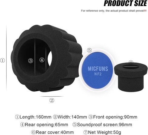 NF2 Microphone Windscreen Pop Filter,Side Cutout 45-60-mm Suspended Microphones SM7B, Sound Absorbing Foam Reducing Noise and Reflections (Black) in Saudi Arabia