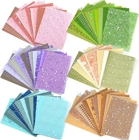 Aromoty 90 sheets Textured Scrapbook Paper&Mesh Fabric set - Handmade Craft Mulberry Special Paper 6 Pack Mix for Scrapbooking Junk Journaling Supplies Card Planner DIY Materials Collage, 5.1x7 Inch in Kuwait