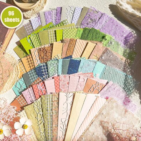 Aromoty 90 sheets Textured Scrapbook Paper&Mesh Fabric set - Handmade Craft Mulberry Special Paper 6 Pack Mix for Scrapbooking Junk Journaling Supplies Card Planner DIY Materials Collage, 5.1x7 Inch in Kuwait