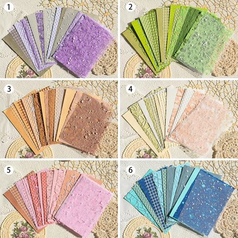 Aromoty 90 sheets Textured Scrapbook Paper&Mesh Fabric set - Handmade Craft Mulberry Special Paper 6 Pack Mix for Scrapbooking Junk Journaling Supplies Card Planner DIY Materials Collage, 5.1x7 Inch in Kuwait