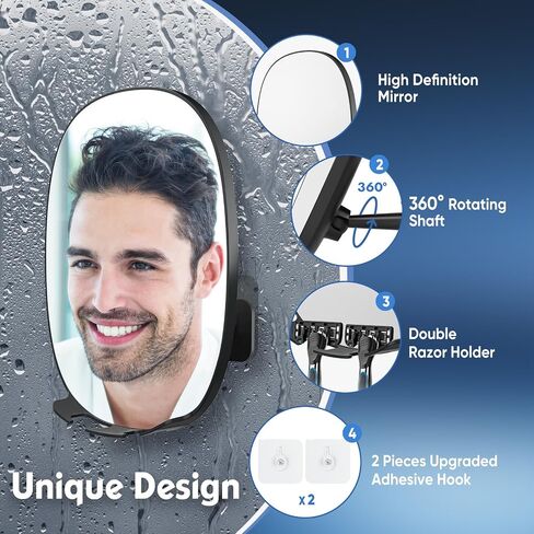 COSMIRROR Shower Mirror Fogless for Shaving with Multiple Razor Holders, No-Drilling Adjustable Fogless Mirror for Shower, Bathroom Anti-Fog Shaving Mirror Shatterproof & Waterproof for Men and Women in Saudi Arabia