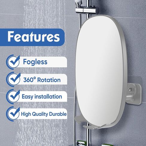 COSMIRROR Shower Mirror Fogless for Shaving with Multiple Razor Holders, No-Drilling Adjustable Fogless Mirror for Shower, Bathroom Anti-Fog Shaving Mirror Shatterproof & Waterproof for Men and Women in Saudi Arabia