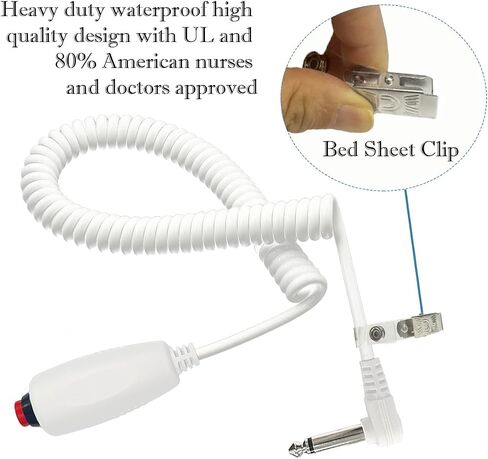 Replacement Nurse Call Cord, Red Button Momentary Call Cable for Nurse Station, 6.35mm Plug, 10 Feet (White) in Saudi Arabia