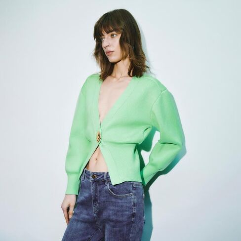 Women Knitted Cardigans Long Sleeve V-Neck Lightweight Sweater One Leaf Button Down Outwear in Kuwait