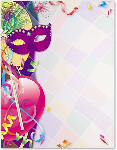 Paperdirect Mardi Gras Bourbon Street Spring Theme Paper Stationery, Border Paper, Letterhead 8.5 x 11, 25 sheets, Elegant Premium Writing Paper, Decorative Printer Paper in Kuwait